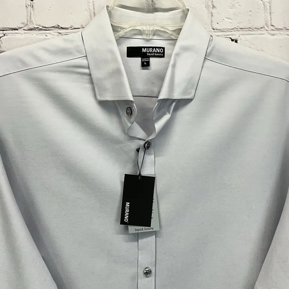 Murano Shirt Men's Size L Silver Paisley Liquid Luxury Button Down Business Soft - Picture 3 of 11